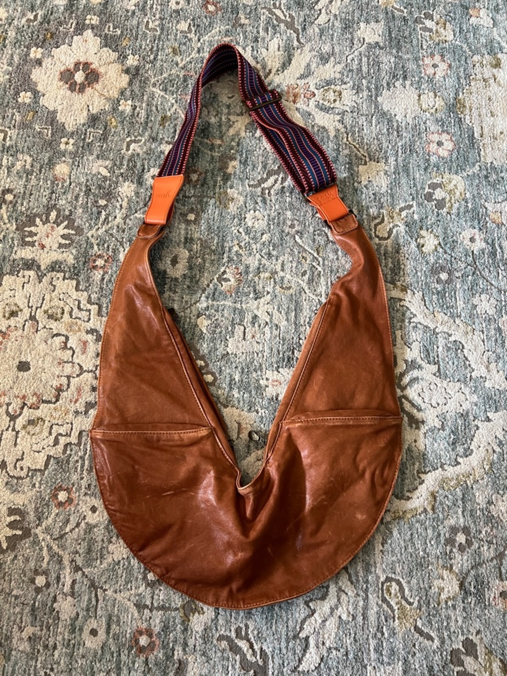 Sash Brown Leather Crossbody with Jacquard Strap